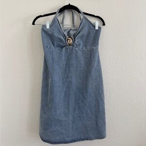Denim Halter Dress with Gold Accent